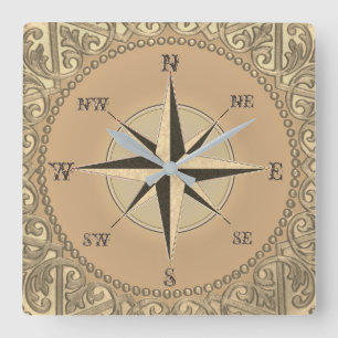 Carrée Horloge Windrose