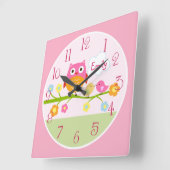 Carrée Inséparables et hibou sur Branche Horloge bébé pou (Angle)