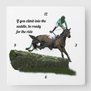 Carrée Jockey Cheval En Mur Vert Horloge