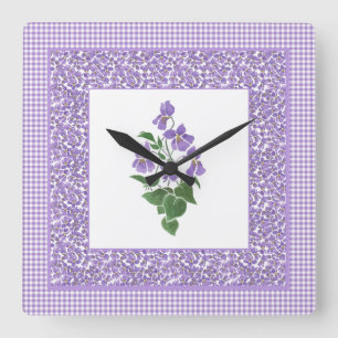 Carrée Joli Carré Mur Horloge Violets et Vérifier En vich
