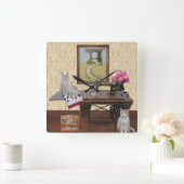 Carrée Jolies chats, horloge ancienne machine à coudre (Maison)