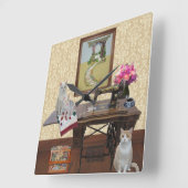 Carrée Jolies chats, horloge ancienne machine à coudre (Angle)