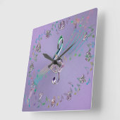 Carrée Lavender Rainbow Glass Music Notes et Clé Horloge (Angle)