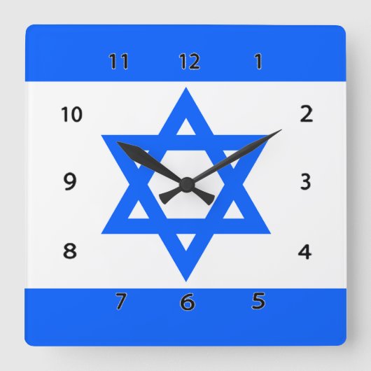 Carrée L'étoile du drapeau israélien de David Mur Horloge (Recto)