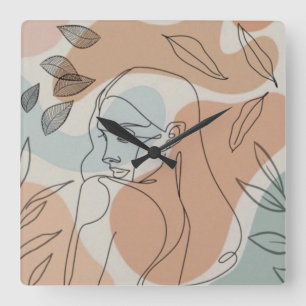 Carrée Ligne d'art femme feuille Horloge