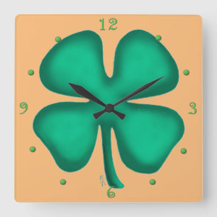 Carrée Lucky 4 Leaf Irlandais Clover tan carré horloge mu