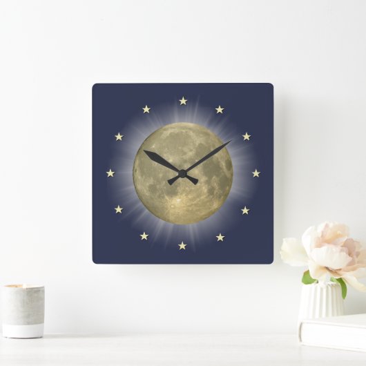 Carrée Lune et étoiles 🌜 ⭐ horloge (Maison)