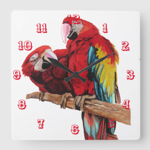 Carrée Macaw Aquarelle Perroquet Oiseaux Enfants Horloge 