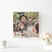 Carrée Mad Hatter Vintage Peinture Mur Horloge (Maison)