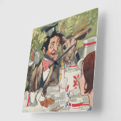 Carrée Mad Hatter Vintage Peinture Mur Horloge (Angle)