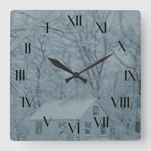 Carrée Maison de poupée dans la tempête de neige horloge  (Recto)