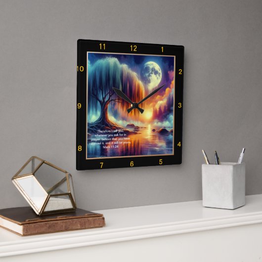 Carrée Mark 11:24 Horloge de prière : Croire et recevoir (Bureau)