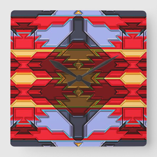 Carrée Moderne Amérindien 5 Horloge (Recto)
