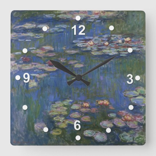 Carrée Monet Water Lilies Horloge Mur (Recto)