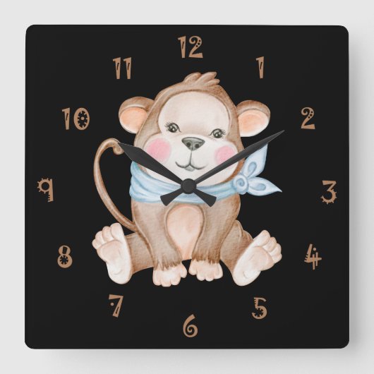 Carrée Monkey Mike Wall Horloge (Recto)