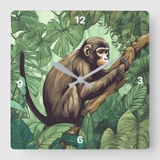 Carrée Monkey Wall Horloge (Recto)