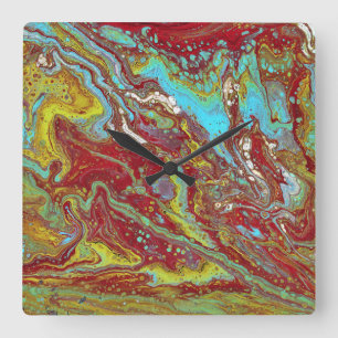 Carrée Monter 1 Horloge Abstraite Bleue Rouge Unique