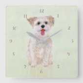 Carrée Morkie Chien Carré Acrylique Horloge Mur Avec Chif (Recto)