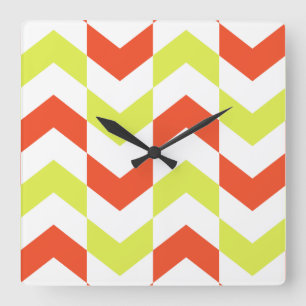 Carrée Motif en os de hareng Horloge rouge et verte