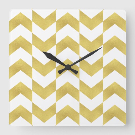 Carrée Motif Herringbone Gold & White Horloge (Recto)