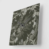 Carrée Noir Flower Line Art Carré Numéros romains Horloge (Angle)