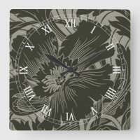 Noir Flower Line Art Carré Numéros romains Horloge