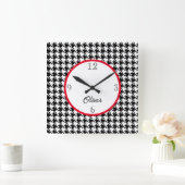 Carrée Nom, Houndstooth Motif 10,75 po². Horloge en Acryl (Maison)
