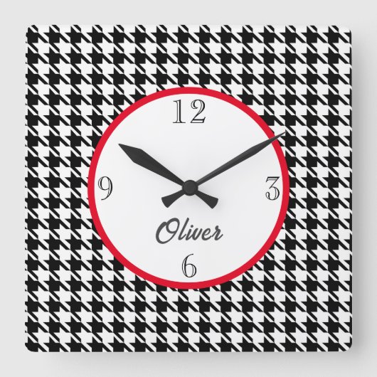 Carrée Nom, Houndstooth Motif 10,75 po². Horloge en Acryl (Recto)