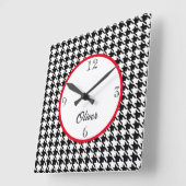 Carrée Nom, Houndstooth Motif 10,75 po². Horloge en Acryl (Angle)