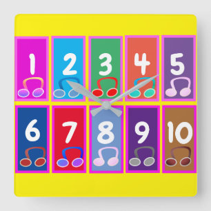 Carrée Numéros de mathématiques précoces 1 à 10 horloge m