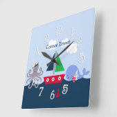 Carrée Octopus Nautique, Baleine, Vie marine Horloge (Angle)