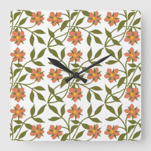 CARRÉE ORANGE FLEURS CARRÉ MUR HORLOGE