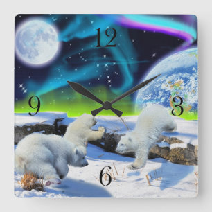 Carrée Ours blanc CUB et horloge de jour de la terre de