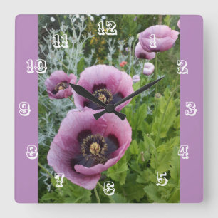 Carrée Pavot rose Floral Fleur Enfants Salle Horloge