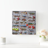 Carrée Pêche Lures Man Cave Mur Horloge pour pêcheurs (Maison)