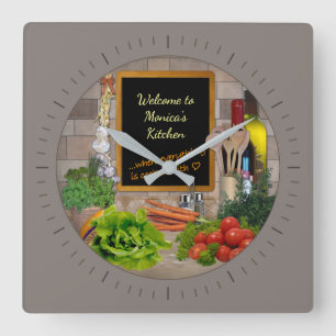 Carrée (Personnalisable) Horloge de cuisine avec votre no