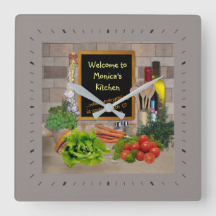 Carrée (Personnalisable) Horloge de cuisine avec votre no