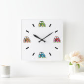 Carrée Petits Tracteurs, Horloge Mur Acrylique Blanche (Maison)