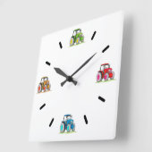 Carrée Petits Tracteurs, Horloge Mur Acrylique Blanche (Angle)