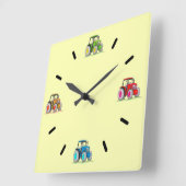Carrée Petits Tracteurs, Horloge Mural Acrylique Citron (Angle)