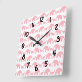 Carrée Pink éléphant bébé fille crèche horloge (Angle)
