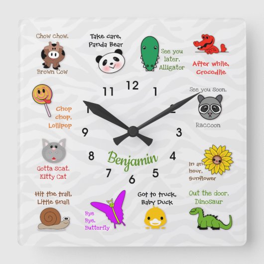 Carrée Plus Tard, Horloge Mur Alligator Ryme (Recto)