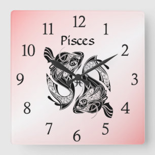 Carrée Poissons Horloge Zodiaque Rose