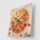 Carrée Poppies rouges Floral Rustique Monogramme Horloge  (Angle)