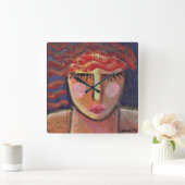 Carrée Portrait Abstrait d'une femme grande horloge (Maison)