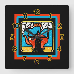 Carrée Pot de thé en verre tendu Regardez sur une horloge