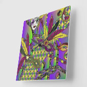 Carrée Psychédélique Mardi Gras Masques De Plumes Horloge (Angle)