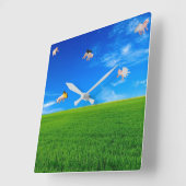 Carrée Quand Les Chiens Volent Carré Horloge (Angle)