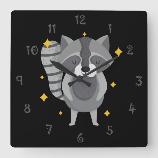 Carrée Randy Le Mur Racoon Horloge (Recto)
