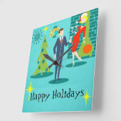 Carrée Rétro Cartographie de vacances Couple Mur Horloge (Angle)